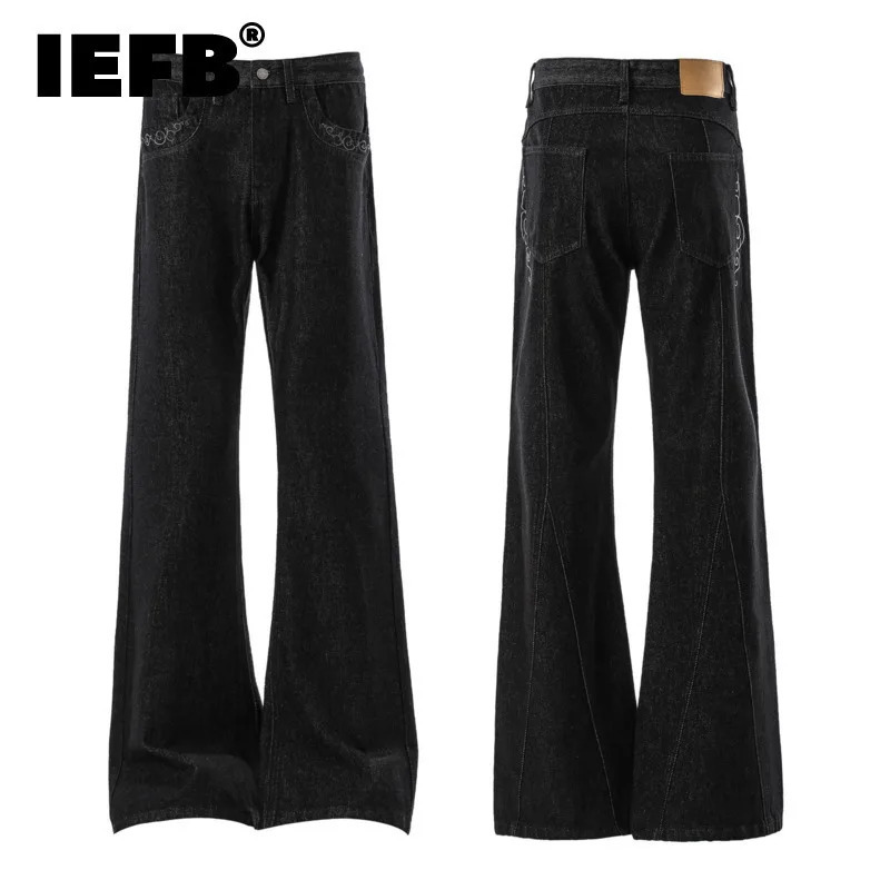 IEFB Niche n Mens Jeans Embroidery Contrast Color Casual Wide Leg Denim Pants All-match Trendy Straight Male Bottom 9X831 260610