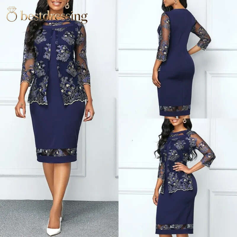 Royal Sheath Mother Of The Bride Dresses Satin Lace Plus Size Applique Jewel Neck Wedding Guest Dress Long Sleeve Tea Length Evening Gowns Bd612