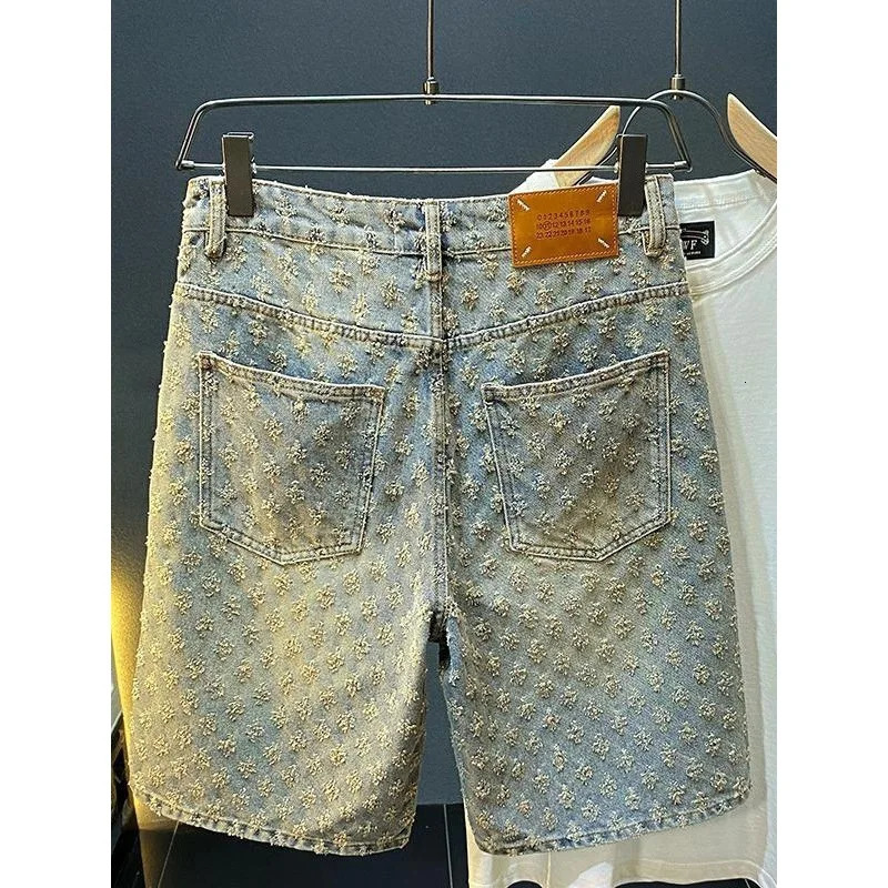 American Y2K Light y Quality Retro Denim Shorts Summer Hip Hop INS Men Loose Shave Jacquard Couple Five Point Pants 260612