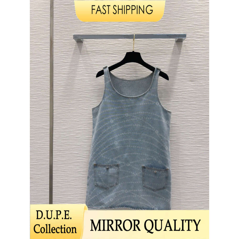 Robe débardeur en Denim monogramme de styliste pour femmes, gilet en Jean délavé bleu, sans manches, détail de poche, marque de luxe, Style Stree