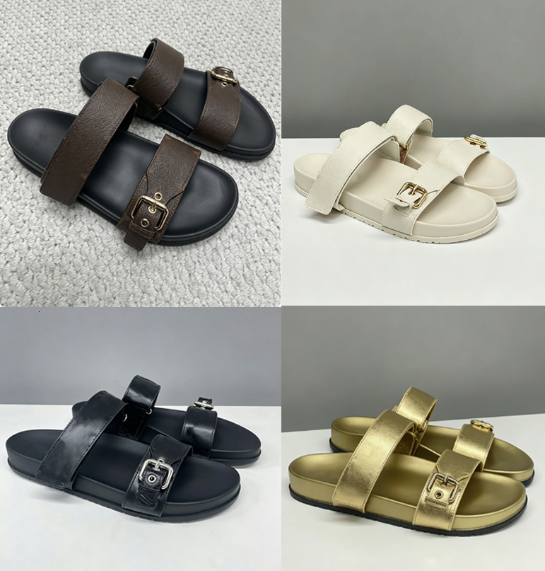 Designer Mens Button Sandals Leather Slides Women Platform Sandals Beach Casual Slippers Mules Leather Summer Travel Slides 877