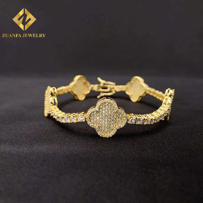 Trendy Bracelets 925 Sterling Silver Moissanite Diamond Jewelry Clover Design 4MM Tennis Chain Bracelet for Men Women