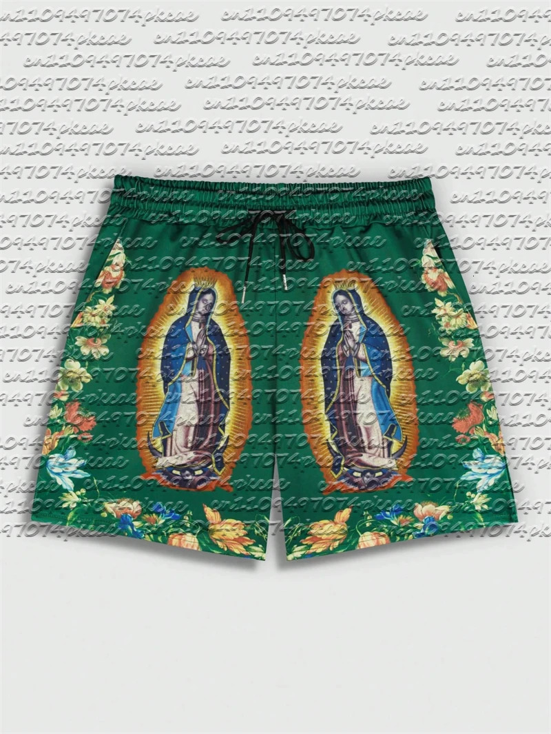 2026 Our Lady of Guadalupe Floral Border 3D Print Y2K Oversized Casual Shorts Men Streetwear Beach Bottoms 260612