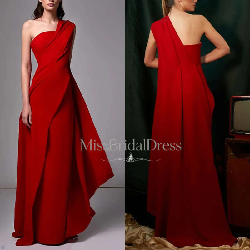 Fashion Column Prom One Shoulder Sleeveless Floor Length Ribbon Celebrity Evening Dresses Plus Size Custom Made B5018 Mb612