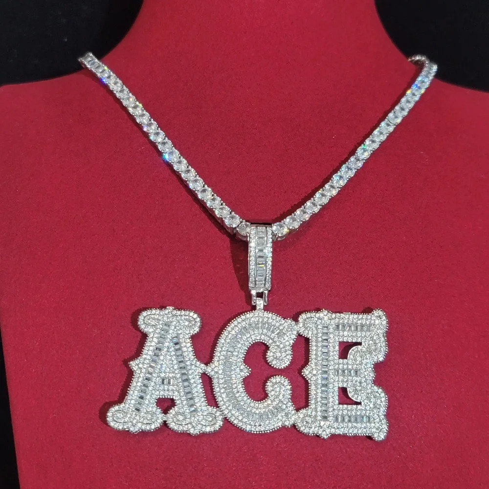 Custom Initial Letters Pendant Personalized Full Micro Pave Cubic Zircon Name Pendant Necklace With Tennis Chain Hip Hop Jewelry 260611