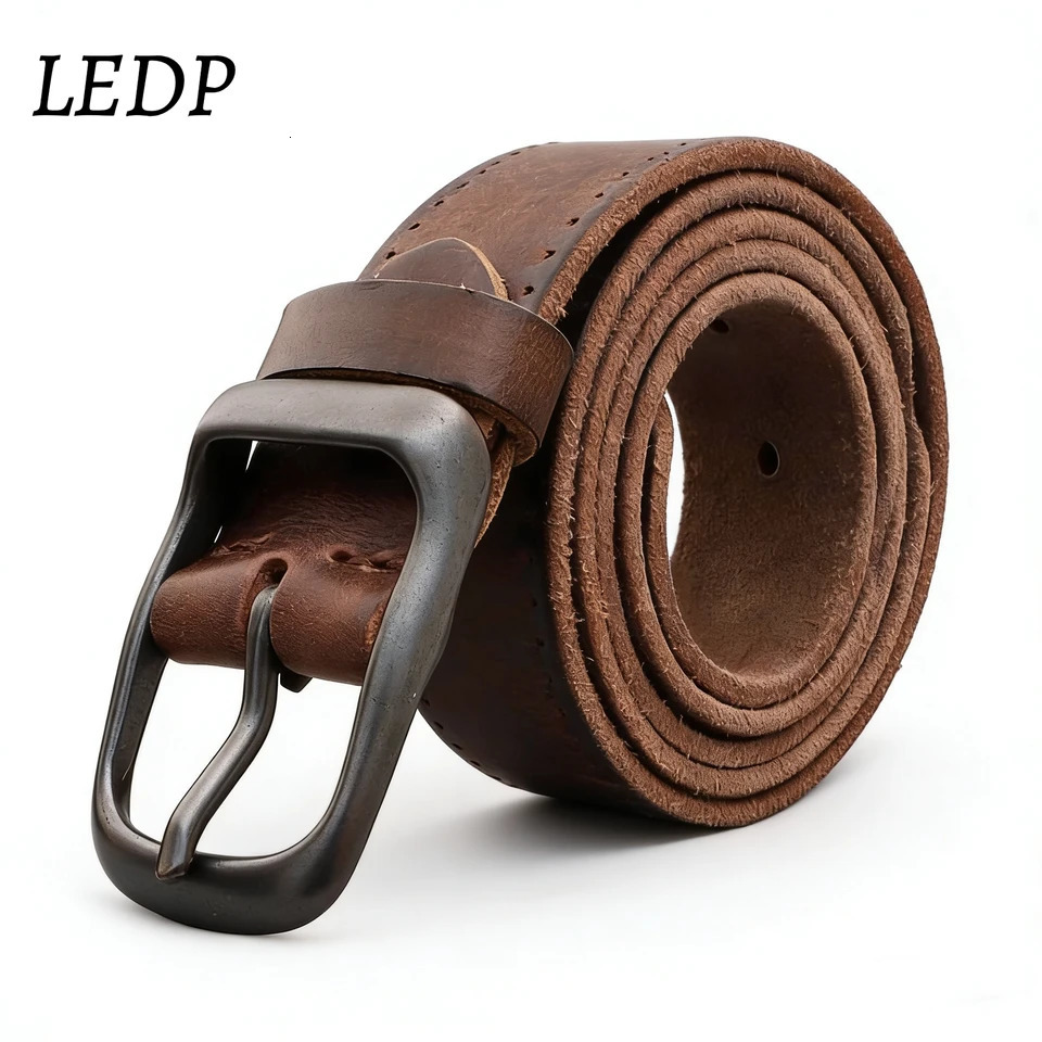 Genuine Leather Belt Vintage Pin Buckle 33cm Top Grain Cowhide Unisex High-Quality Waistband 260611
