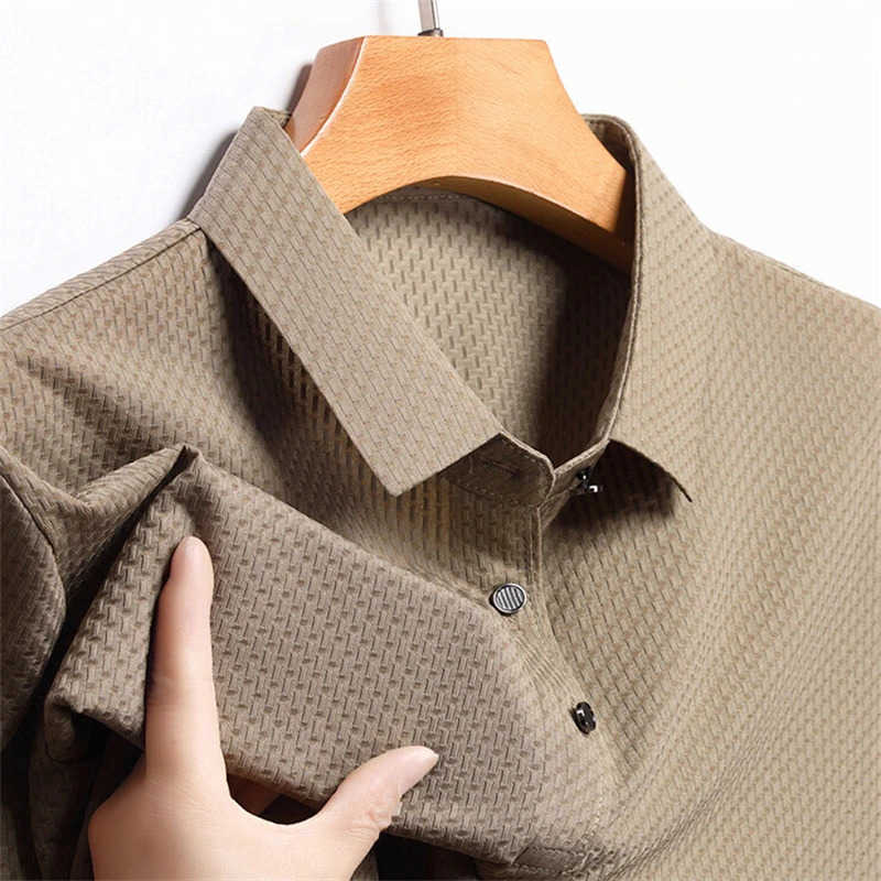 Short 2026 Silk Mens Ice Sleeve Shirt Breathable Waffle Texture Summer Casual Top M260612