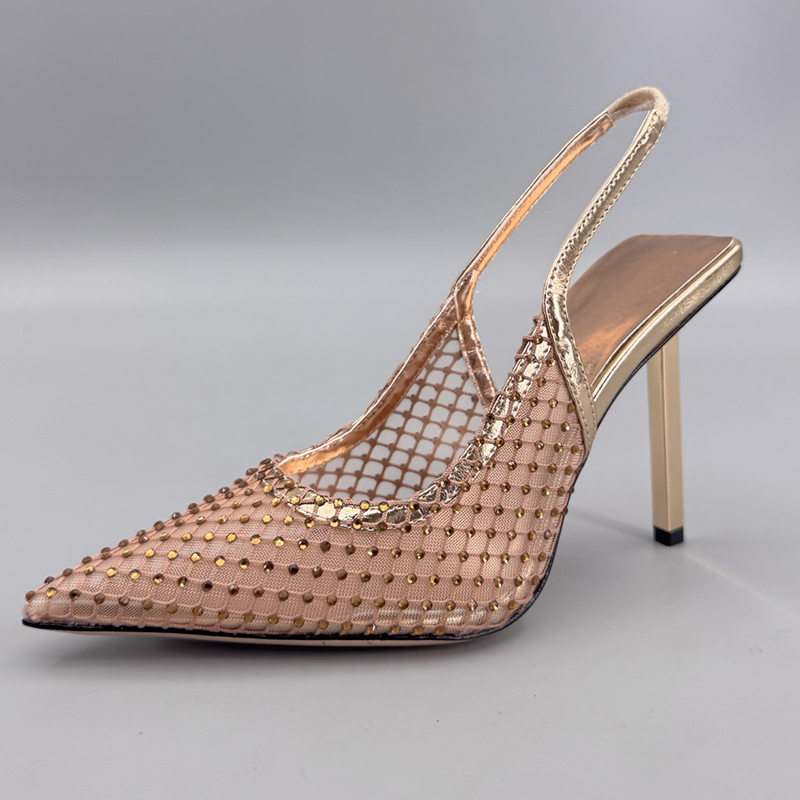 Top Quality Mesh Hollow Rhinestone Inlaid High Heeled Sandals 10cm Thin Heeled Sexy Ladies Evening Dress Shoes Luxury Designer Pointed Women Wedding