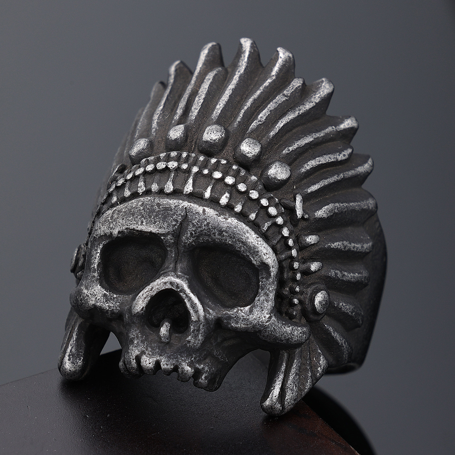 High quality Halloween European and American Skull Design Personalized Men's Indian Style Motorcycle Vintage Stainless Steel Ring