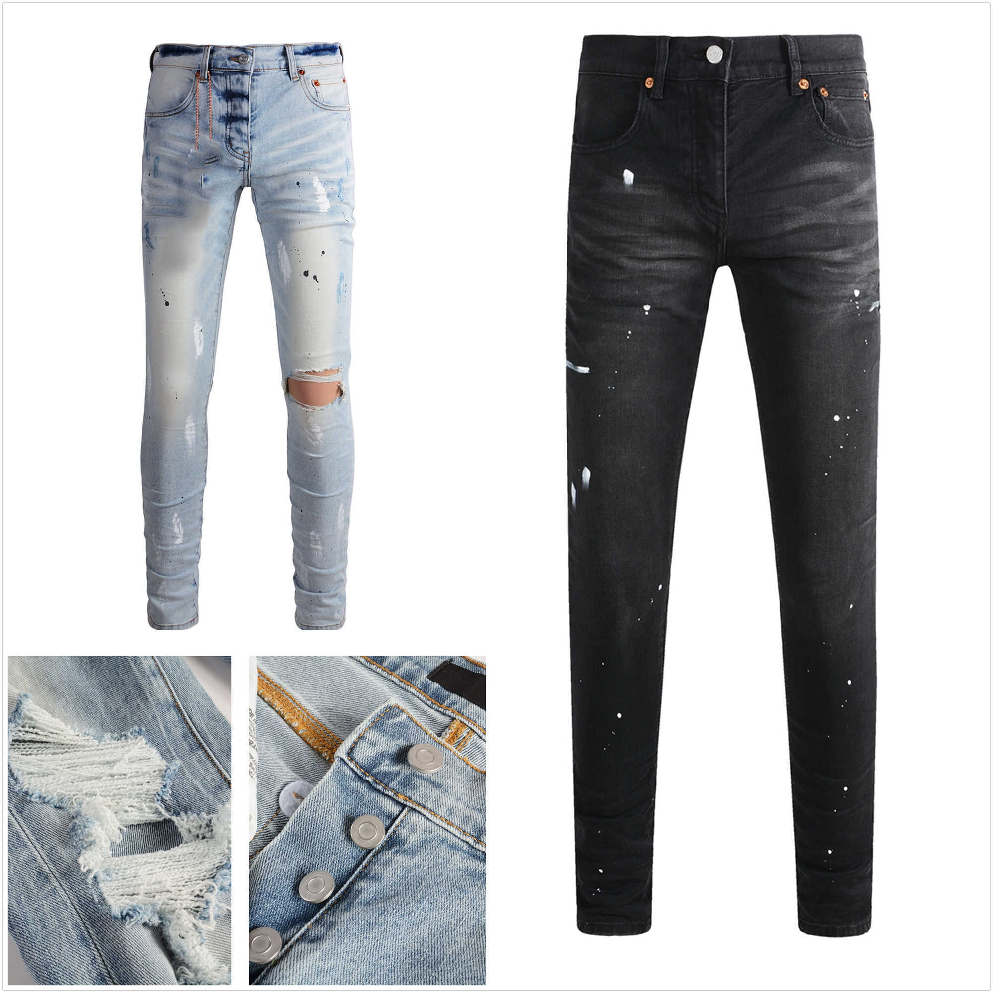 for jeans mens jeans skinny pants Elastic fabric long skinny button fiy hole pattern embroidery us 28-40 U2 S260612