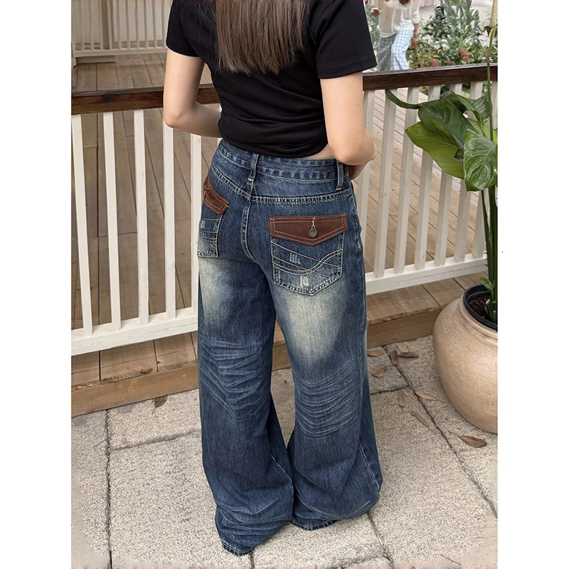 YIBASHU Women Blue Gothic Emo Y2k Cargo Jeans Japandi Style Oversize Grunge Jean Pants Vintage Harajuku Denim Trousers Clothes 260609