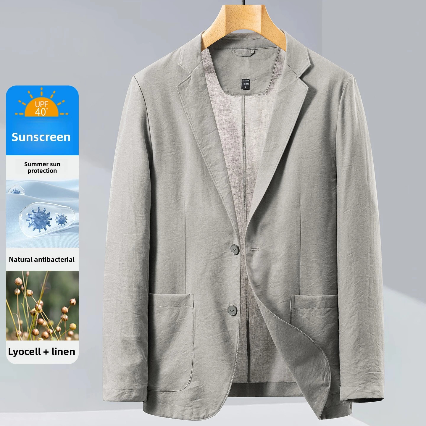 2026 Summer Mens UPF40 Linen Lyocell Blend Casual Blazer Lightweight Breathable Business Jacket for Office and Daily Wear 260611