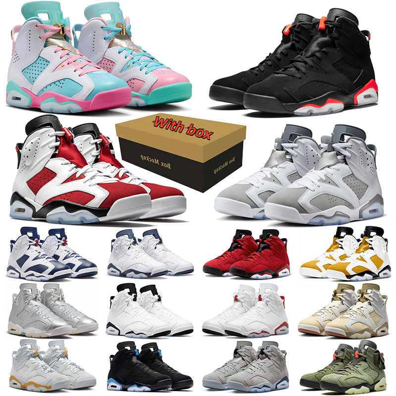 with box designer basketball 6 shoes men women Carmine White Travis British Khaki Yellow Ochre Electric Green mens womens outdoor sports 6s sneakers