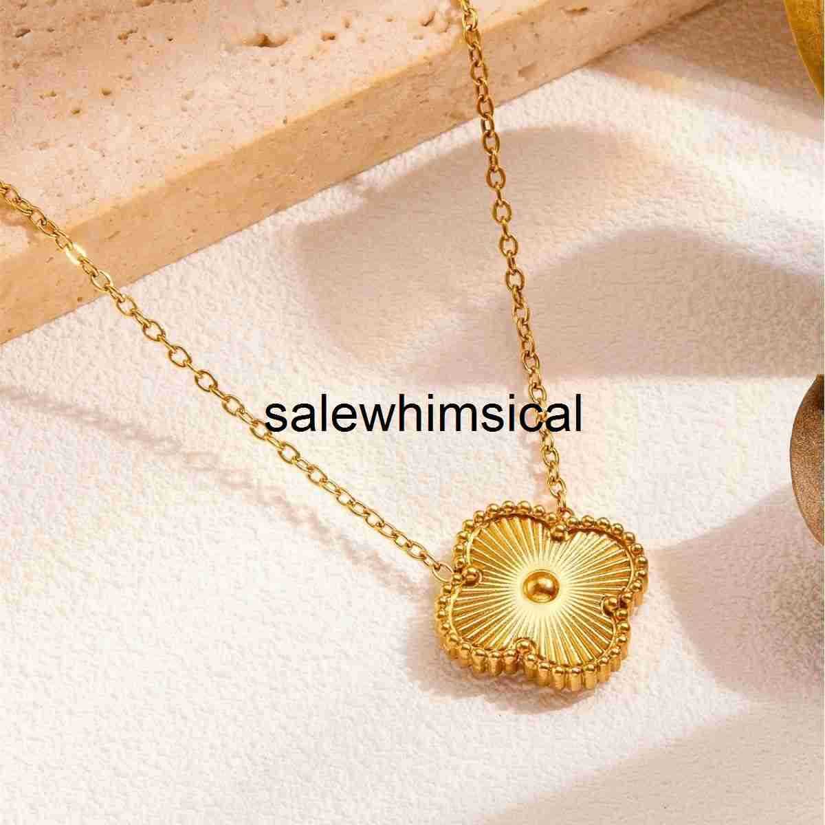 Designer Necklace Four-leaf clover necklace for women double-sided stainless steel collarbone chain 15mm side groove light luxury niche jewelry acce