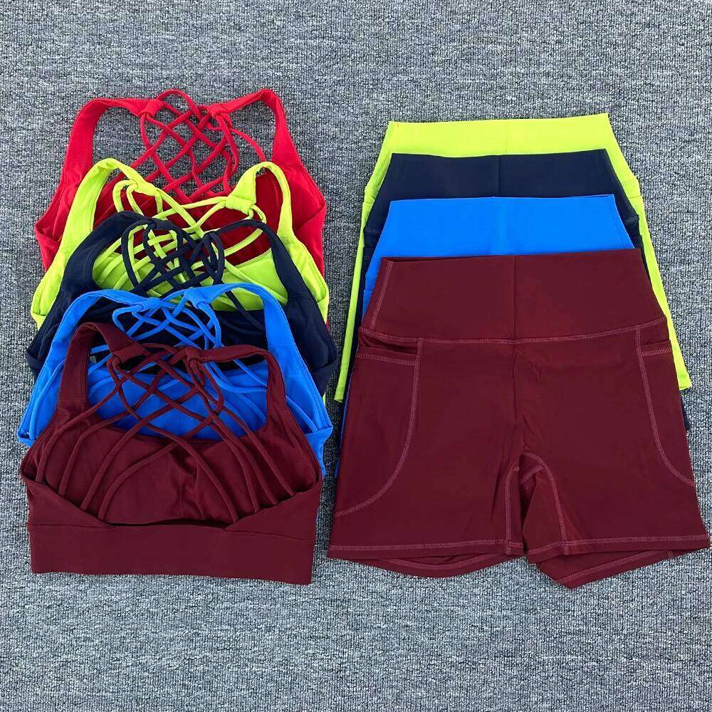 2 PCS Women's Nylon Yoga Set Sexy Sport Bra High Waist Sports Shorts Gym Fitness Sleeveless Workout Suit Sporstwear 26L0612