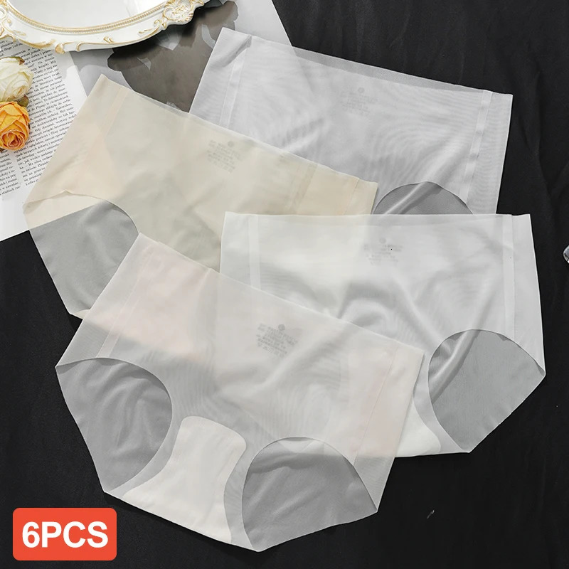 6PCS Summer Ice Silk Seamless Underwear Ladies Summer Ultra-thin Sense Quick-drying Pants Briefs Panties M-XL 260611