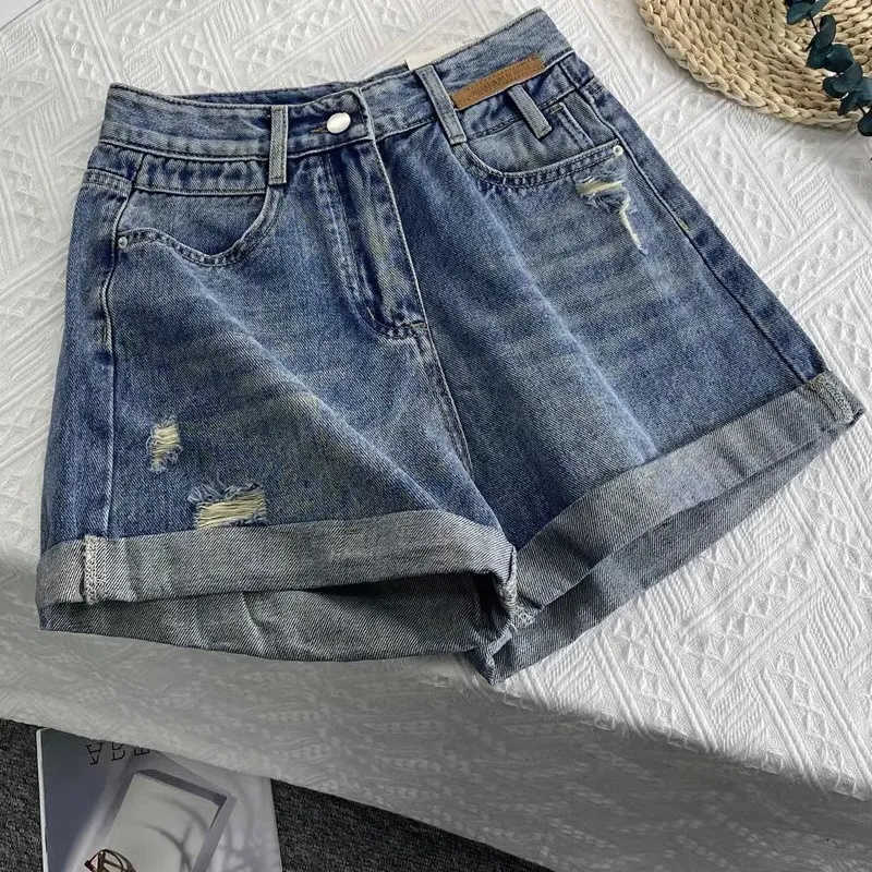 Shorts Retro A-line For Denim women New Summer 2025 High waist Loose Thin style Wide leg hot Pants Female Casual Short Jeans M260612