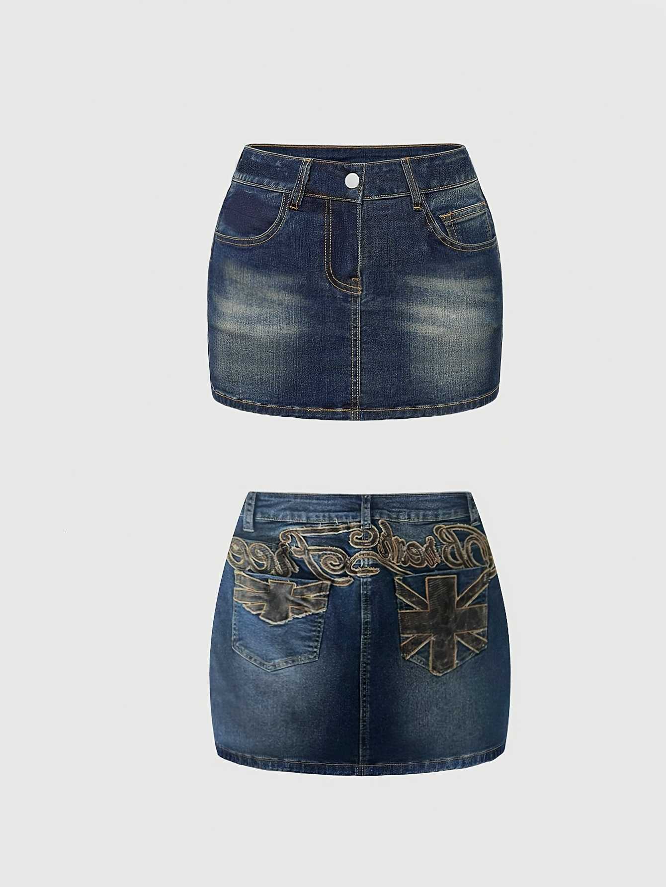 Waist 2026 Summer Womens High Letter Print Denim Mini Skirt Y2K Distressed Bodycon Jean Skirt Casual Streetwear for Party Club M260612