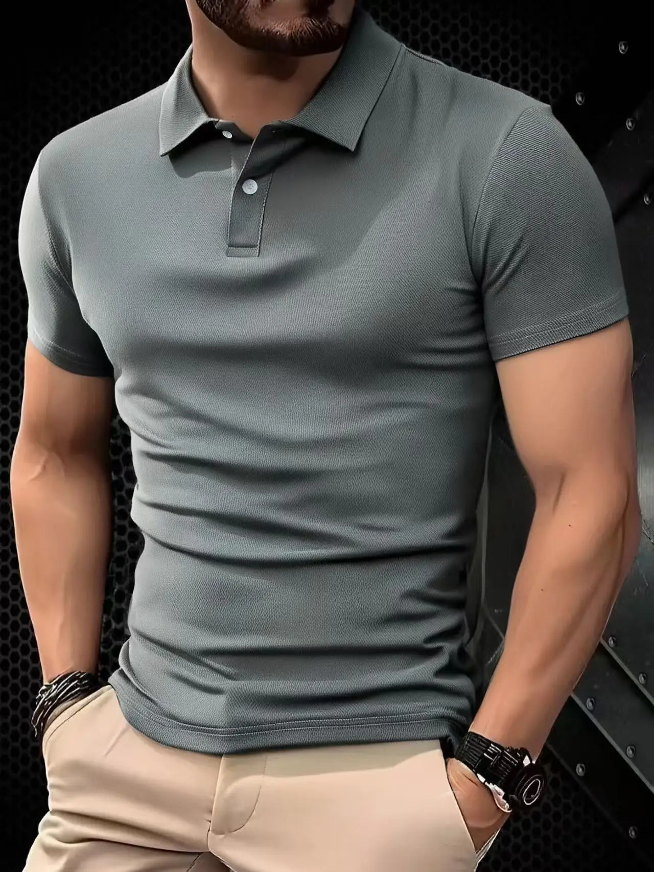 Solid Color Polo Shirt Mens Short Sleeve Button Tshirts Lapel Lightweight Streetwear Sport Casual Tops 260612