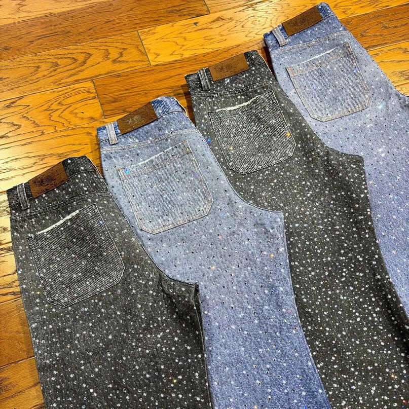 mens Gothic rhinestone sequin jeans Y2K clothing Harajuku retro luggage low waist wide leg Trousers 250428 S260612