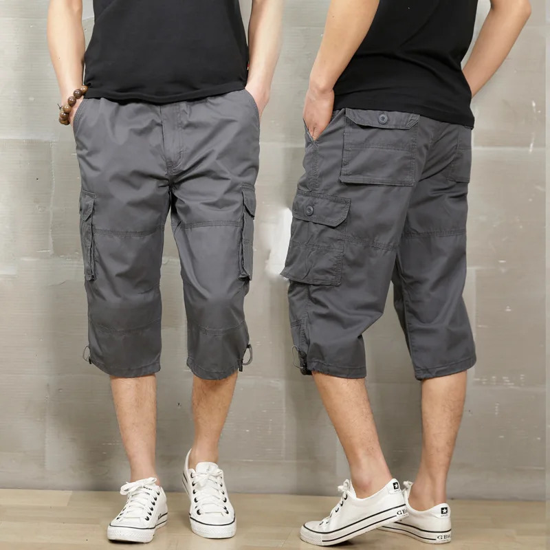 style Cotton Below Knee Length 3/4 Long Shorts Mens Tactical Pants Multi Pocket Summer Twill Work Cargo Pants Man 260605