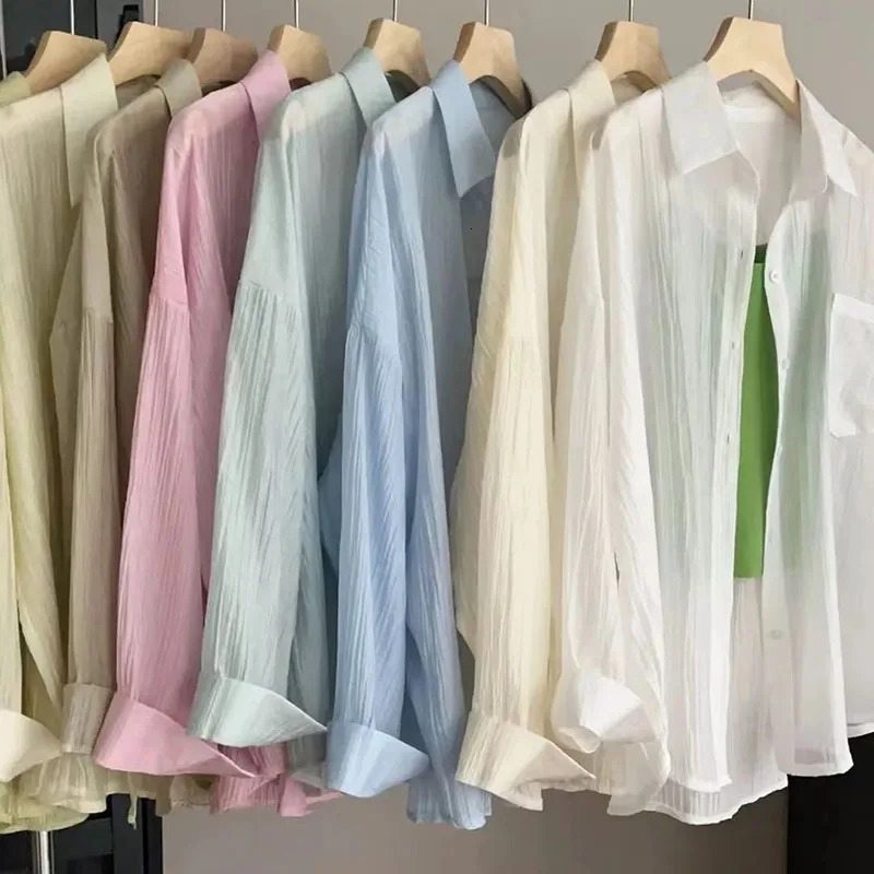 Womens Summer Sun Protection Shirts Casual Loose with Pocket Chiffon Blouses Female Korean Chic Thin Breathable Slimming Shirt 260611