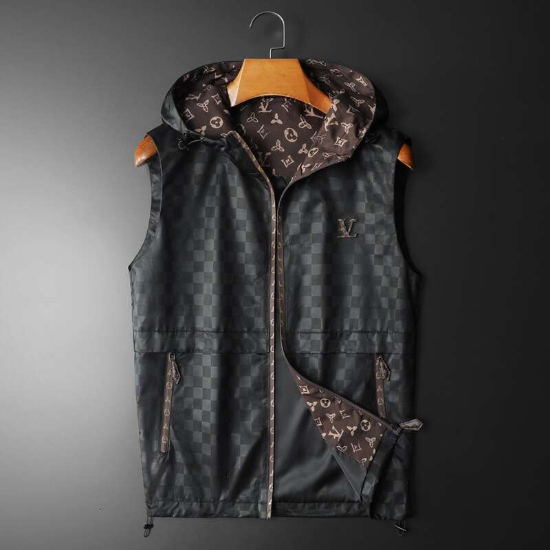 Men's Sleeveless Hooded Vest, Casual Longline Padded Jacket with White Duck Down-Filled, 100% Cotton Lining, Detachable Liner, Black Animal Print, Z