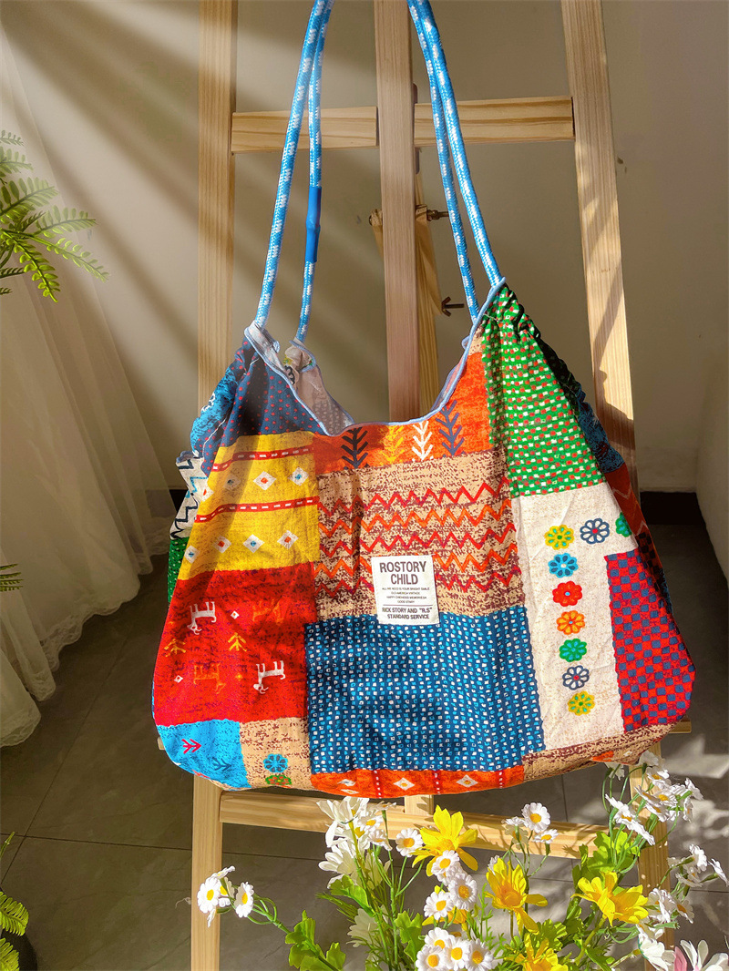 new Women's lazy-style tote bag with large capacity a casual shoulder bag made of printed cloth from Thailand Bangkok and Nepal for cross-borde