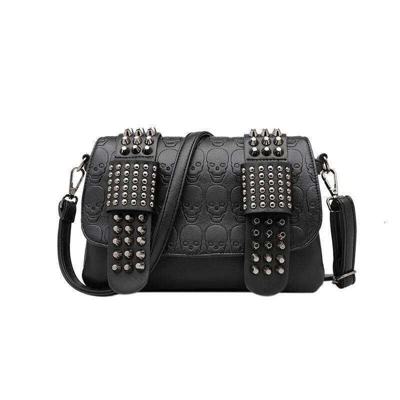 Vintage Chain Wrist Fashion European American Style Bag with Rivets and Skull Design, Women's Shoulder Crossbody Handbag