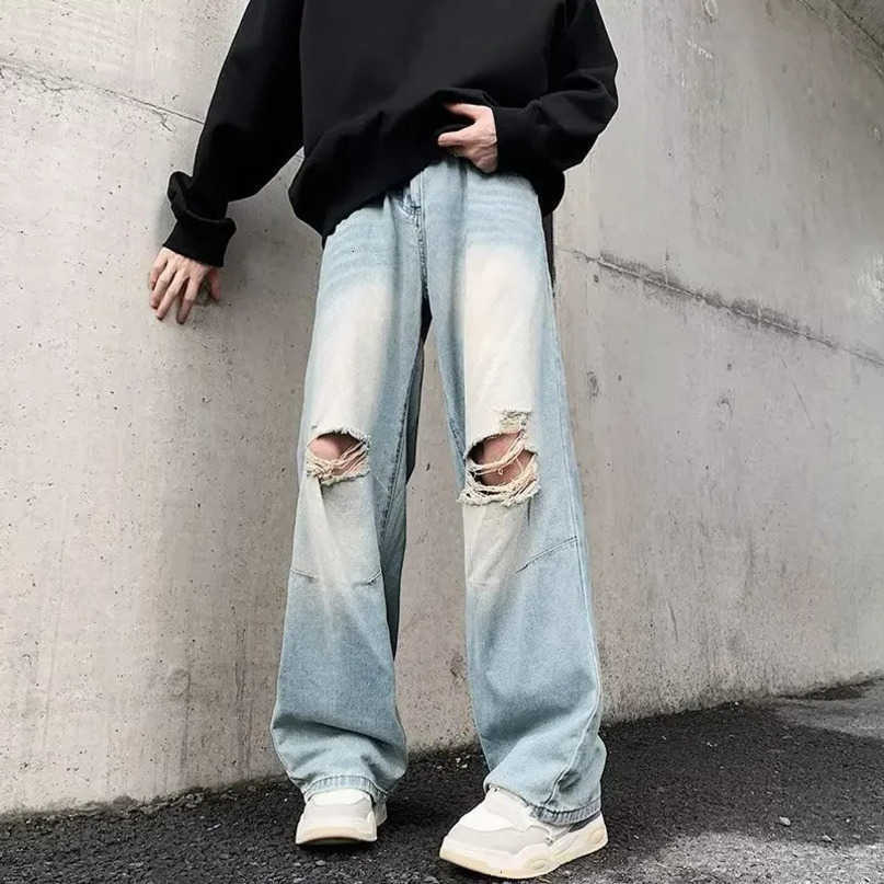 American Vintage Style Jeans For Loose Fit Straight Leg Hip Hop Wide Casual Pants Punk Rock Slim Denim S260612