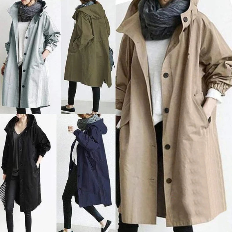 Women Windbreaker Jacket Casual Loose Button Pockets Hooded Quick Dry Windproof Waterproof Clothes For Outdoor Hiking Camping 260611