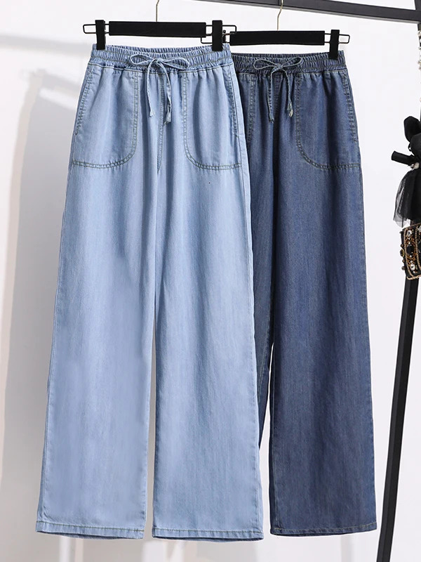 Jeans a gamba larga Donna Estate sottile a vita alta drappeggiato dritto allentato plus size Pantaloni lunghi dimagranti in seta di ghiaccio Pantalo