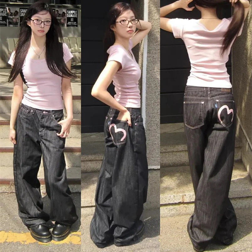 Autumn Winter Womens Denim Jeans Y2K Wide Fit Baggy Grunge Harajuku Cowboy In Pants Korean Mom Punk Retro 260611