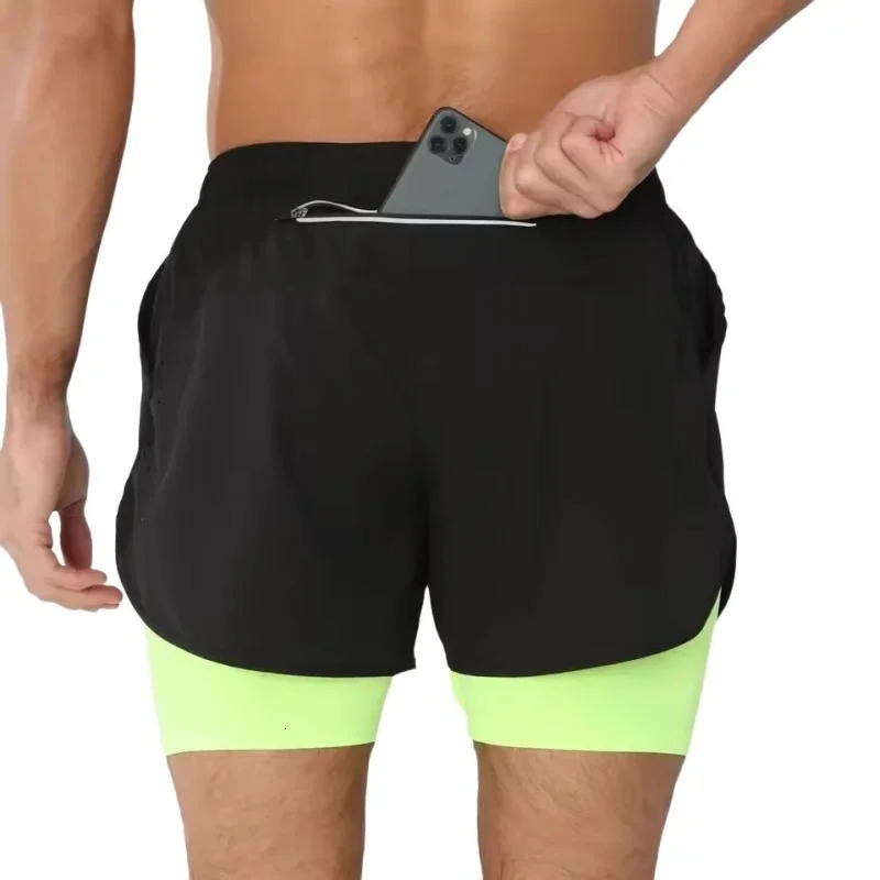 2026 summer mens running double-layer shorts quick-drying fitness 2-in-1 shorts mens sports workout training woven shorts male 260612