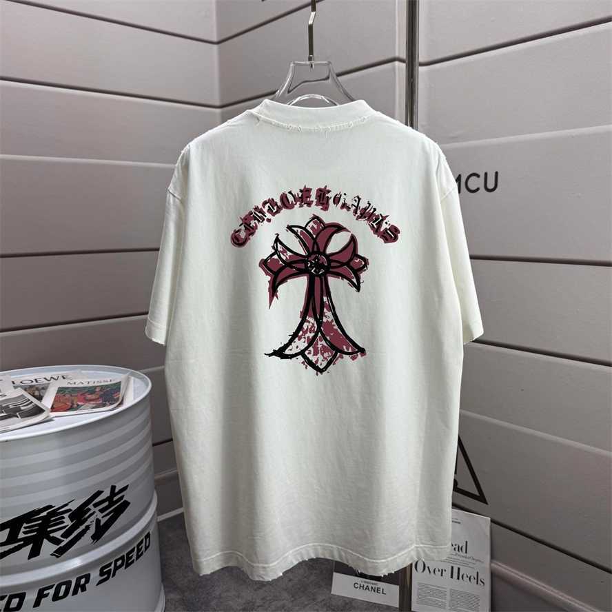Correct version CH Chrome Summer Washed Distressed Print Short Sleeve T-Shirt Couple Style{category}{category}BDEG