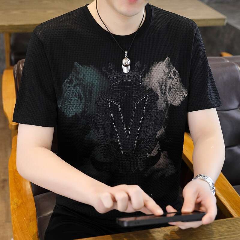 Summer New Ice Silk Short-Sleeve T-Shirt For Men, Thin, Trendy, Casual, Round-Neck, Breathable, Printed Top