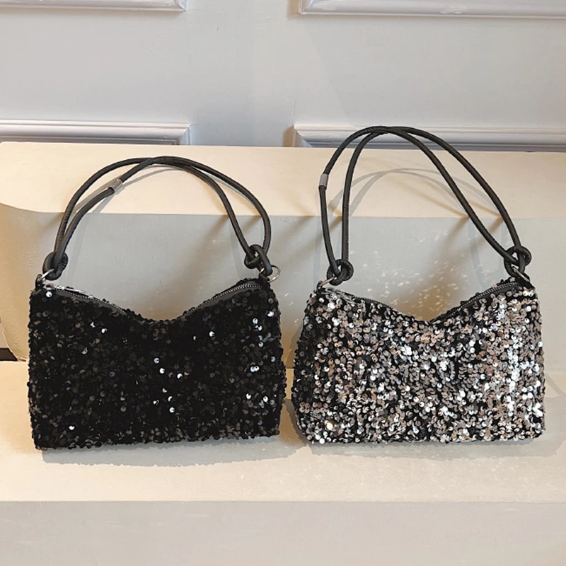 trendy womens Korean-style handbag with sequins - versatile single-shoulder small bag 260610