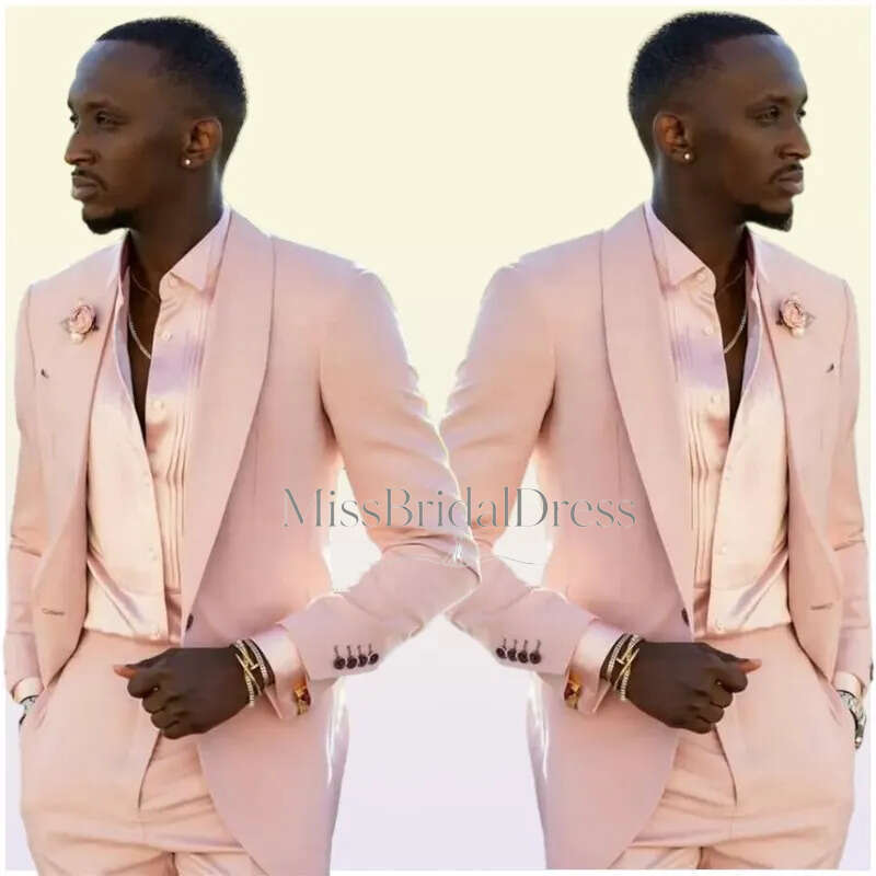 Handsome Blush Pink Mens Suits Wedding Tuxedos 2 Pieces Groom Formal Wear Pants Suit Men Business Evening Prom Blazer Jacketpant Mb612