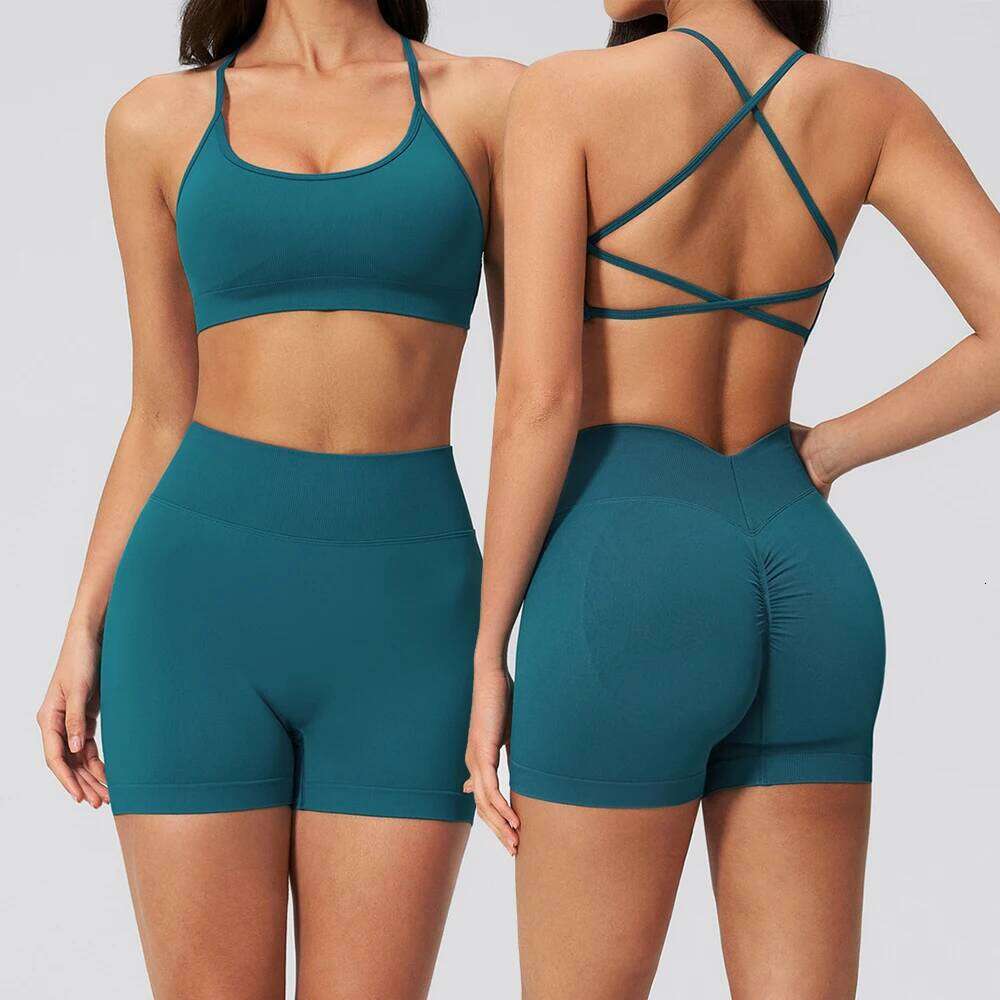 Seamless Yoga Women's Tracksuit 2PCS Fitness Athletic Wear Clothes Bra Sports Shorts Set Workout Suit Gym Outfit 26L0612