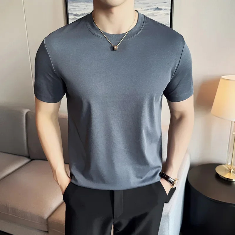Mens T-shirt Short Sleeved Summer Thin Ice Silk Pure Cotton Top Round Neck T-shirt Sports Fitness Running Casual Mens Clothing 260612