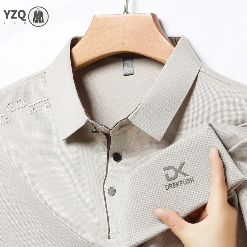 Mens Business Casual Short Sleeve Polo Shirt Solid Color with Badge Fashionable Breathable Comfortable Versatile Top 260604