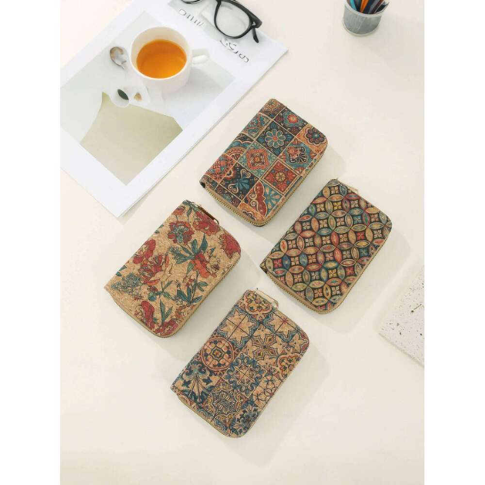 Boho retro ethnic style coin large capacity multi-card storage zipper wallet