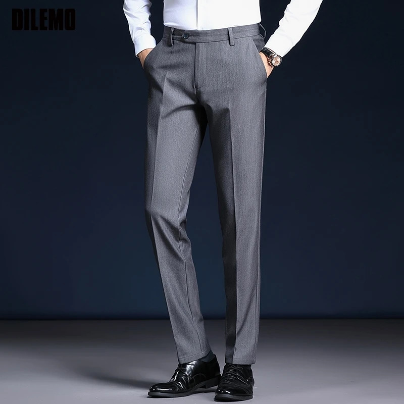 Top Grade Wrinkle Free Fashion Suit Pant Office Trousers For Men Dress Pants Business Straight Mens Clothing 260611