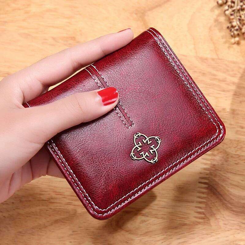 Retro Women Mini Luxury Oil Wax Leather Coin Bag Hasp Short Wallet Small Woman Wallets Clutch bag