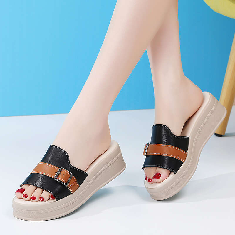 slides Sandals Boots Leather Green Women's Shock Lightweight Sports Velcro Stiletto Wedge Heel Open Toe TPR Sole PU Sole Appliques Patches Shoe