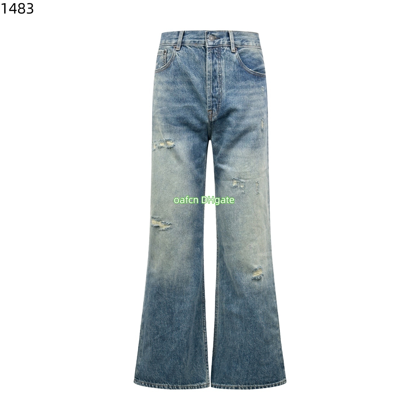 Blue Men's Jeans High Waist Vintage Design Hip Hop Straight Baggy Denim Pants Street Y2K American Style Wide Leg Denim Trouser