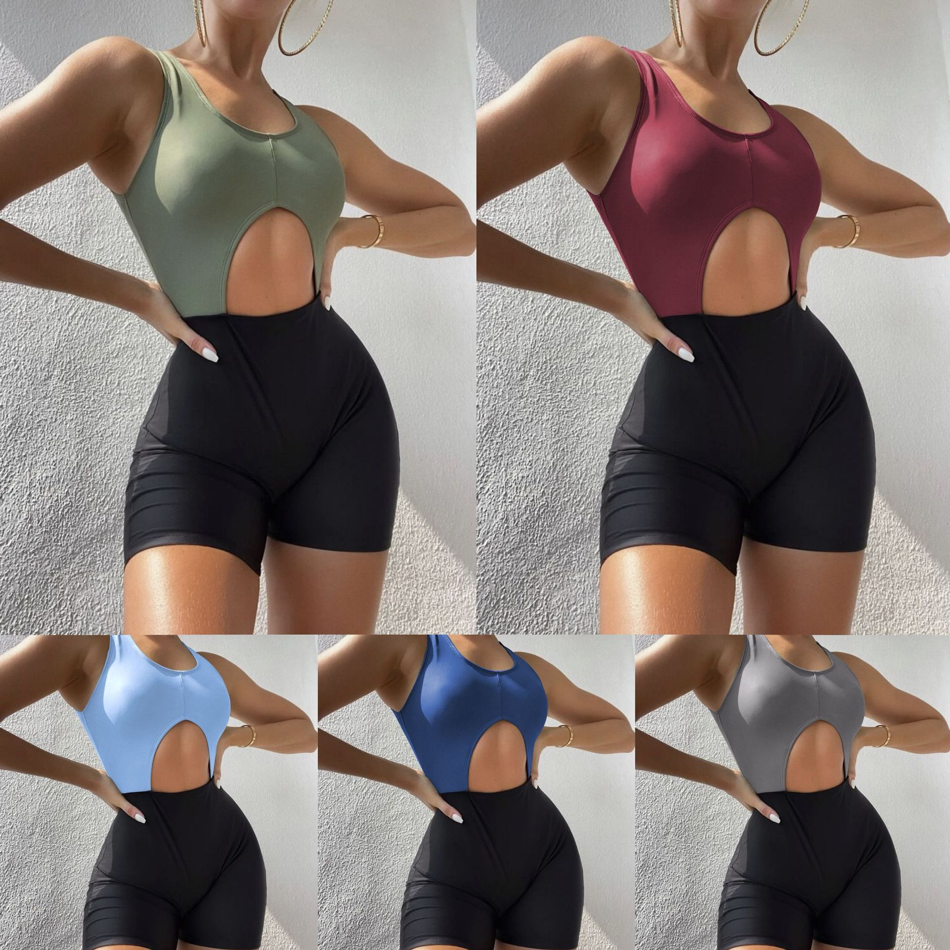 Free shipping 2026 new style solid color patchwork cutout one-piece swimsuit bikini