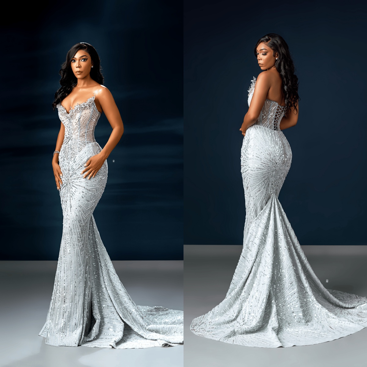 Gorgeous Evening Dresses Strapless Sequins Mermaid Prom Dress Crystal Sleeveless Beading Customized Party Gown Vestidos De Noche Plus Size