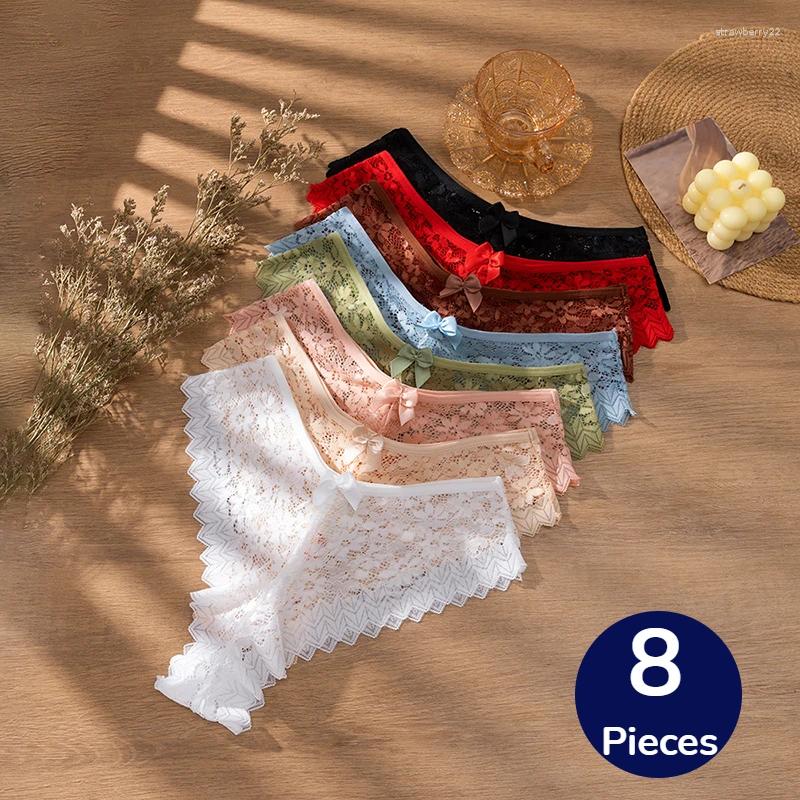 Women's Panties BZEL 8PCS Fashion Flowers Lace Female Thongs Hollow Out Low Waist Sexy Lingerie Cozy Underpants T-Back G-Strings