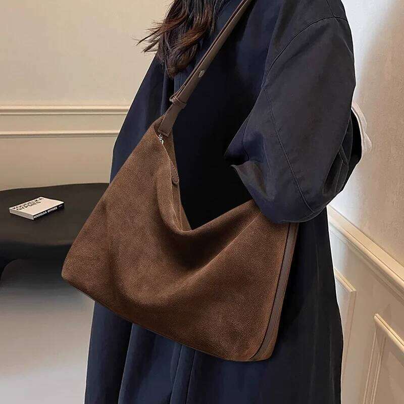 New Vintage Women's Casual Color Chamois Leather Underarm Pouch For Women Large Capacity Handbag Shopping Shoulder Bag